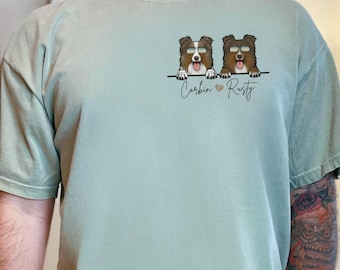Personalized Shetland Sheepdog Multiple Dogs Sunglasses Shirt: Custom Sheltie Dog Name Tee for Pet Lovers