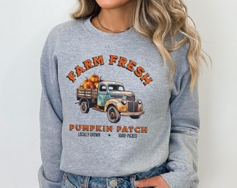 Farm Fresh Pumpkin Patch Sweatshirt, Vintage-Style Cottagecore Crewneck, Fall Pumpkin Patch Sweater, Autumn Pullover Jumper Gift for Wife