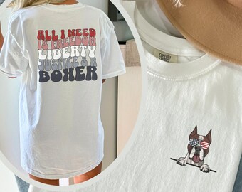 Boxer Patriotic Shirt, Red Boxer Freedom Dog Mom Tee, Boxer 4th of July, Dog Dad Crewneck T-Shirt, Dog Mama Gift