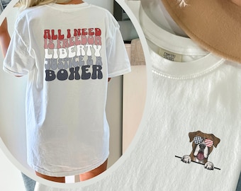 Boxer Patriotic Shirt, Fawn Boxer Freedom Dog Mom Tee, Boxer 4th of July, Dog Dad Crewneck T-Shirt, Dog Mama Gift