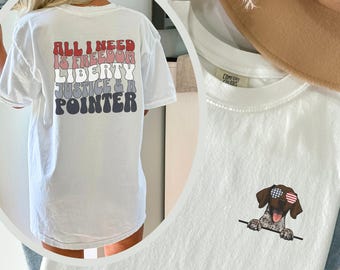 German Shorthaired Pointer Patriotic Shirt, Light Liver GSP Freedom Dog Mom Tee, Pointer 4th of July, Dog Dad Crewneck TShirt, Dog Mama Gift