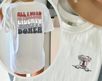 Boxer Patriotic Shirt, White Boxer Freedom Dog Mom Tee, Boxer 4th of July, Dog Dad Crewneck T-Shirt, Dog Mama Gift