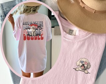 Doodle Patriotic Sunset Shirt, Cream Labradoodle Retro 4th of July, Life Is Better Dog Mom Tee, Dog Dad Crewneck, Dog Mama Gift
