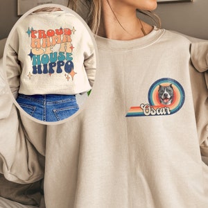 Personalized Pibble Dog Mama Crewneck Sweatshirt, Custom Retro Grunge Dog Name Gift for APBT Mom, American Pitbull Terrier Pullover Jumper