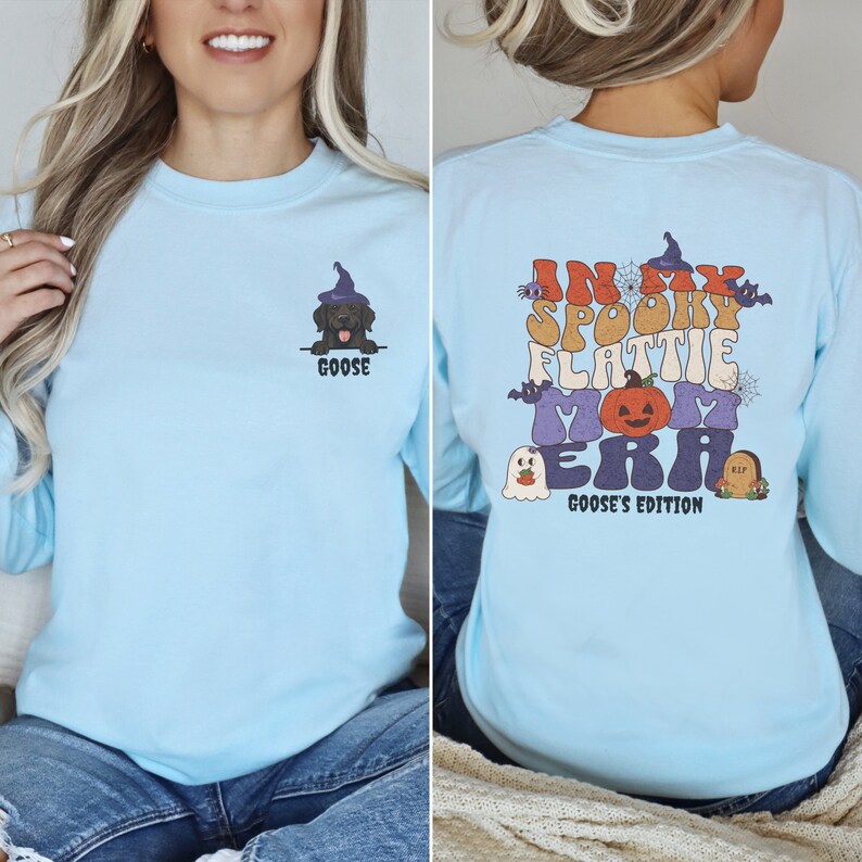 Personalized Retriever Halloween Longsleeve Shirt, Custom Flatcoated