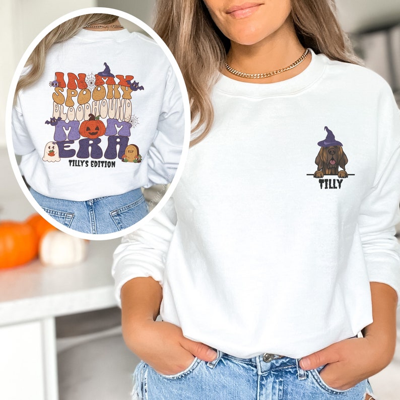 Personalized Bloodhound Halloween Sweatshirt, Custom Sleuth Dog Mom Era