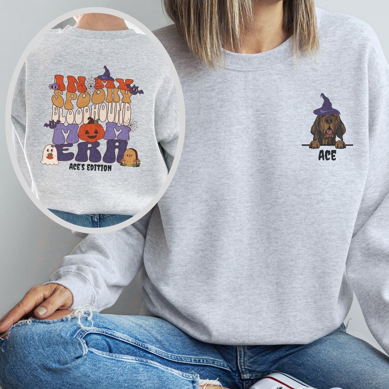 Personalized Bloodhound Halloween Sweatshirt, Custom Sleuth Dog Mom Era