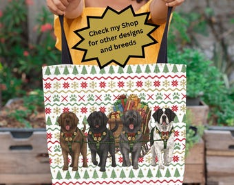 Newfoundland Retro 80s Christmas Sleigh Dog Tote Bag: Newfie Holiday Gift Shopper