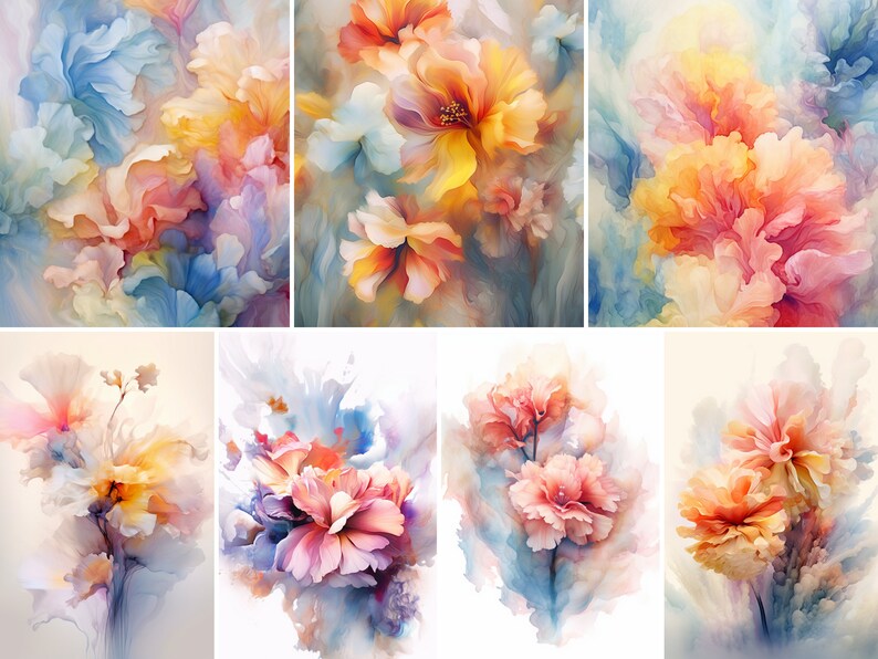 50 Watercolor Flower Reverse Coloring Pages Bundle 50 Printable Files ...