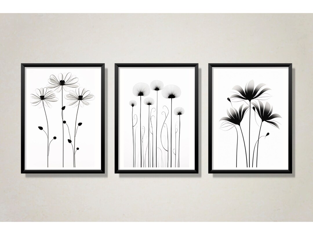 Minimalist Flower Line Art, Wall Art Decor, Set of 3 Prints, Printable ...
