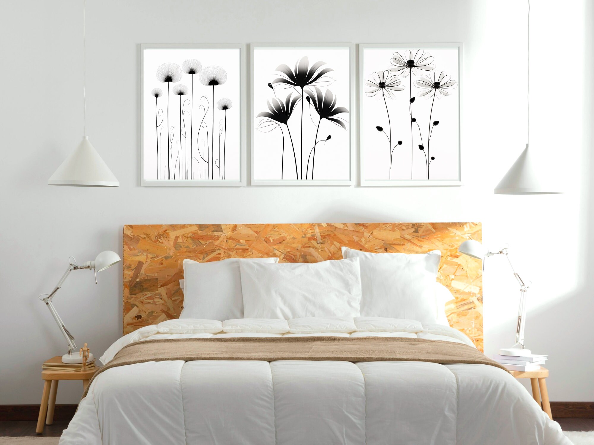 Minimalist Flower Line Art, Wall Art Decor, Set of 3 Prints, Printable ...