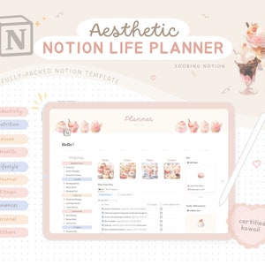 Kawaii Notion Template | Life Planner | Dashboard | Digital Planner | Notion Planner | ADHD | Minimal | Cute