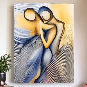 Abstract Couple Embrace Art Print: Modern Bedroom Wall Decor