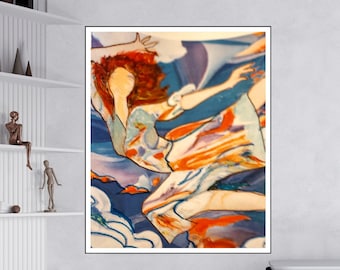 Dreaming of dancing with clouds ,Abstract original painting on canvas, watercolor painting, Home decor art
