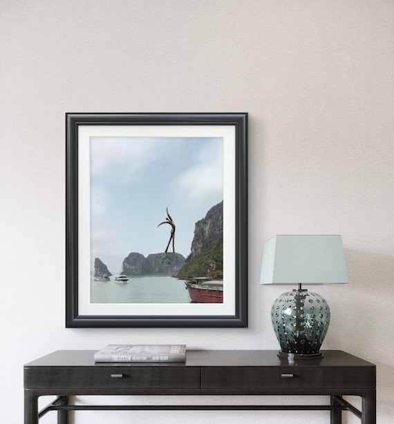 Coastal Surreal Canvas canvas Print: Bronze  sculpture Dancer on Ha Long Bay  hom Art decor