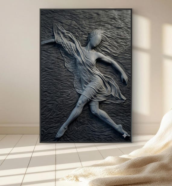 Ethereal Woman in Motion - Modern Textured Sculpture Large Figurative Wall Decor  Painting