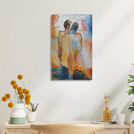 Abstract Lovers Stretched Canvas Print: Modern Figurative Wall Art Decor