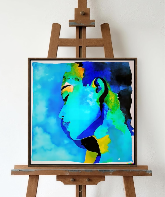 Blue Female  portrait Painting Abstract Figurative wall Art
