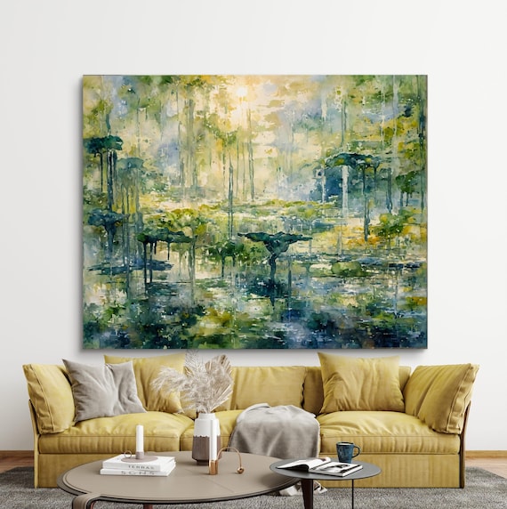 Green Enchanted forest Vibrant Abstract Painting living room Acrylic Canvas Wall Art