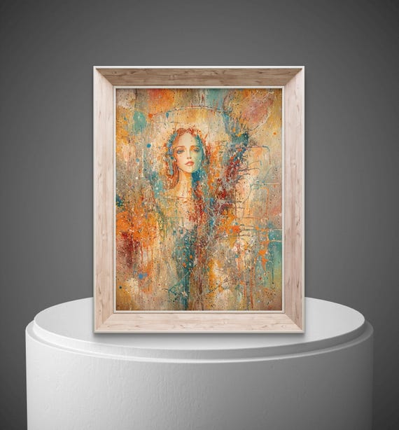 Abstract woman portrait colorful surealism wall art, modern canvas print for living room, unique art gift