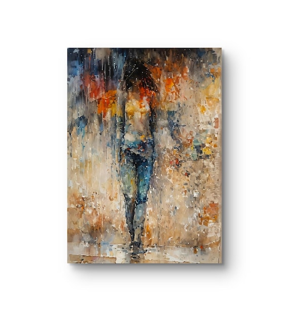 Abstract  woman silhouette  painting , Moody blue  and crimson wall art figurative  expressionsm  canvas print.