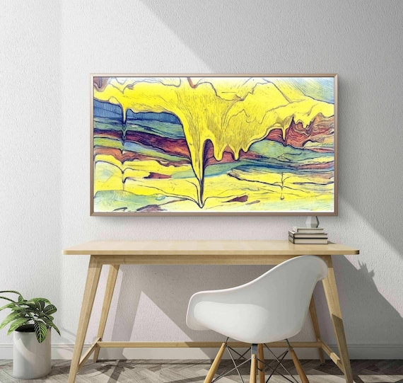 Original Abstract Impressionist Canvas Painting – Vibrant Teal, Lime, and Indigo Wall Art, Contemporary Nature