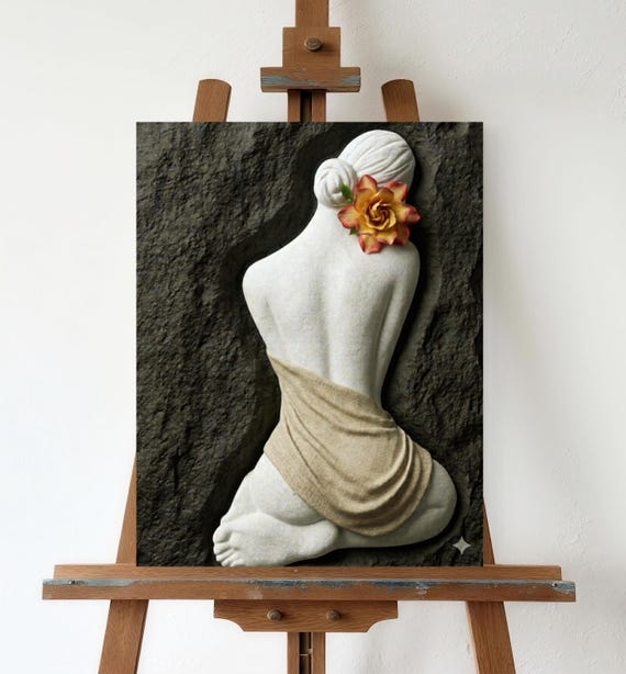 A Natural Woman white marble Sculpture, Abstract Female Statue| Modern Art Decor, Luxury Home Interior Design Canvas Art