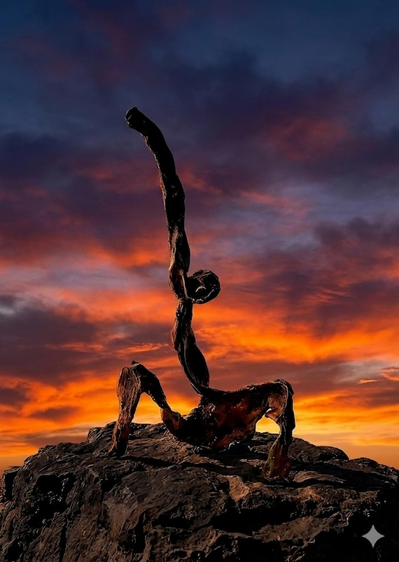 Abstract sculpture figureTwilight Sentinel bronze Sculpture stands as a silent guardian during  twilight.