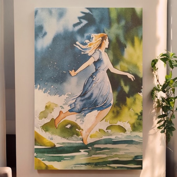 Young Celebrating Woman Canvas Art, Figurative Abstract Painting, Ready to Hang