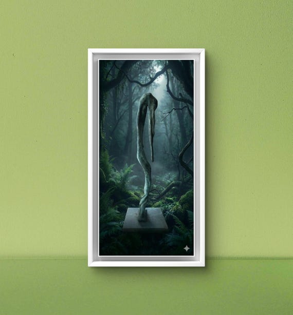 Enchanted Forest Sculpture Print Dark Botanical Surrealism, Nature Inspired  canva Art,