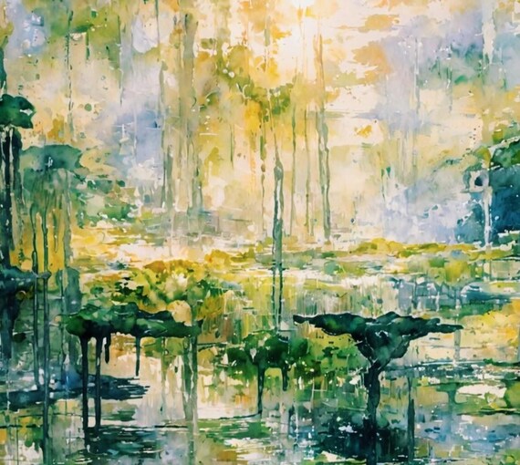 Green Enchanted forest Vibrant Abstract Painting living room Acrylic Canvas Wall Art
