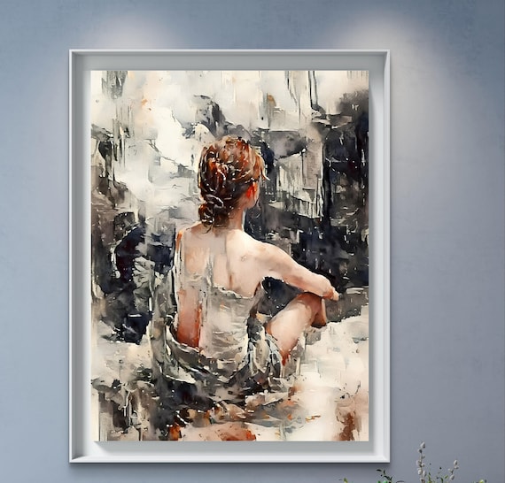 Young Woman  sitting looking on the view Painting Figurative Emotional Art,