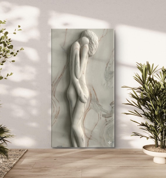 3D Effec Wall Art Print, Minimalist lovers Sculpture  Abstract Relief Photography, Modern Marble Aesthetic Home