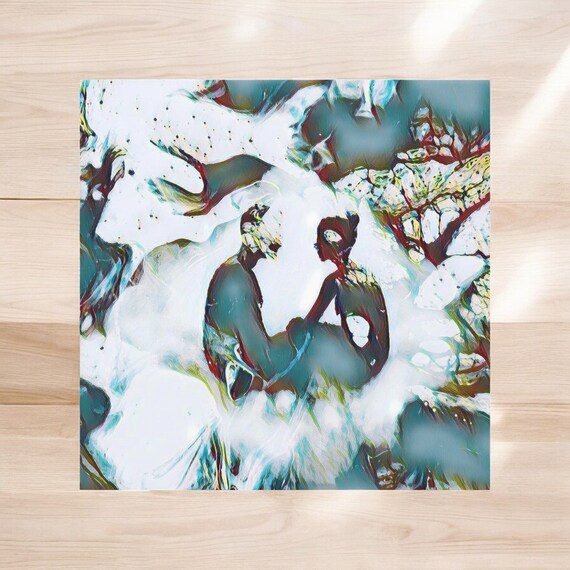 Blue Couple Love Painting Contemporarya acrylic art on Silk Poster