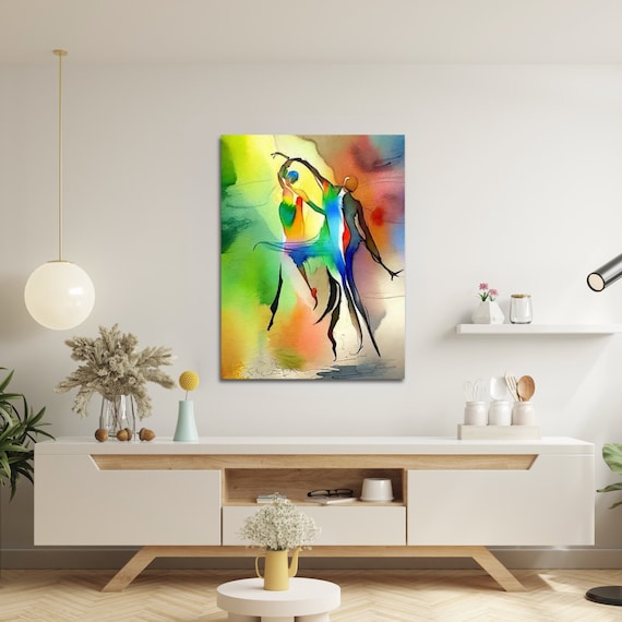 Turqoise Figurative modern Dance Painting Colorful Abstract  canvas Art  Decor