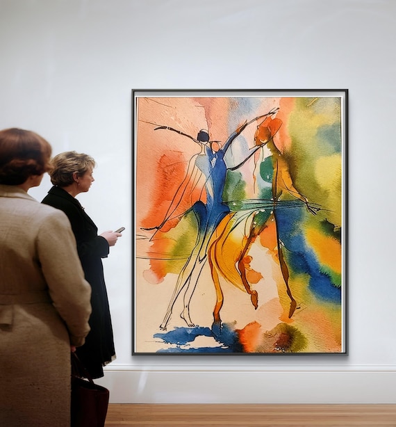 Abstract group Dancers Watercolor Painting, Contemporary Figurative Wall Art