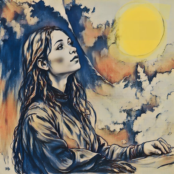 Woman  Portrait canvas Print figurative Mystical wall art study room Decor