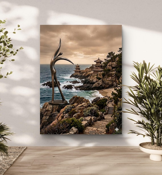 3D rreal Coastal Sculpture Wall Art canvas  Abstract Bronze Statue zen wall art