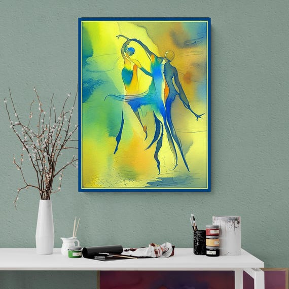 Turqoise Contemporary Abstract Art, Expressionist Wall Decor, or Modern Watercolor Prints.