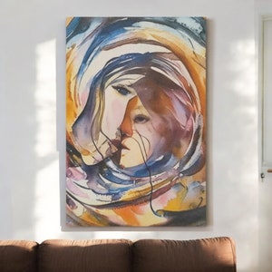 Abstract Woman Portrait Canvas Art: Handmade Modern Wall Decor