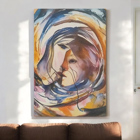 Handmade Abstract Woman Portrait Canvas Art, Modern Wall Decor