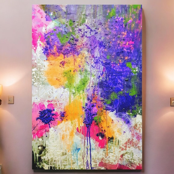 Velvet Abstract Silk Poster Painting, Modern Colorful Wall Art