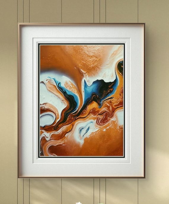 Abstract Wings Painting Burnt Orange, Navy, and Turquoise Silk Poster