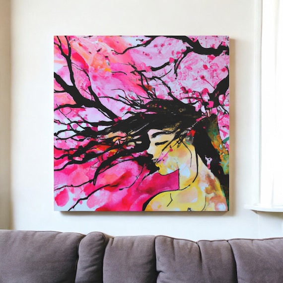 Figurative Woman Watercolor Painting Abstract Tree Canvas Art