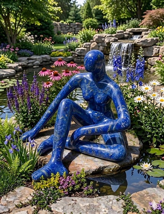 Deep Blue Surrealist Sculpture - Modern Abstract Stone-Texture Female Figure  on canvas