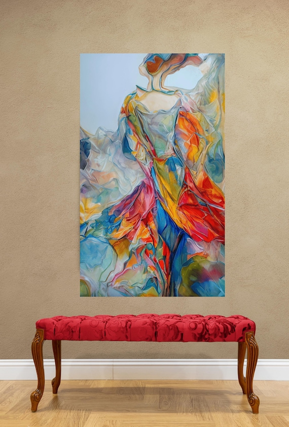 A woman in a flowing colorful dress .Abstract Woman Canvas wall art Print