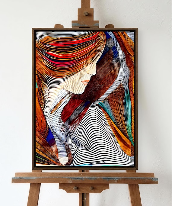 Colorful Woman Portrait Painting,living room Modern  wall art Decor