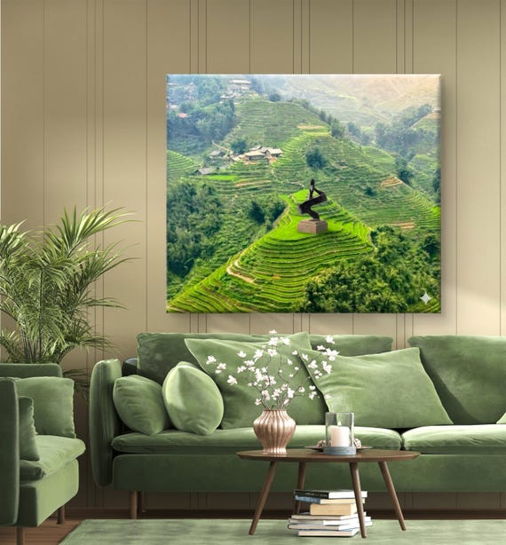 wall art Zen Sculpture in the Emerald Hills on canvas print "The Silent Dancer of the Terraces"