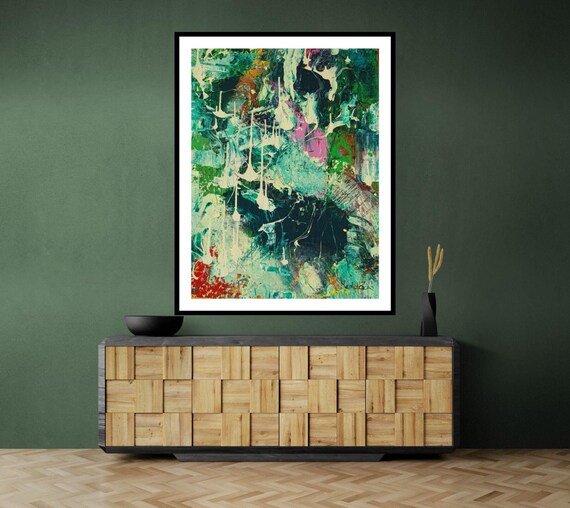 Original colorful Green Abstract Acrylic wall art canvas emotionon colors
