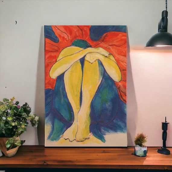 Craying  woman  Abstract Figurative Painting  deep Thoughts Emotional Wall Art